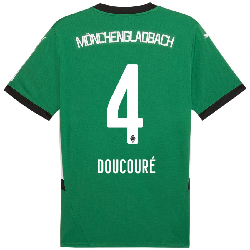 Mujer Camiseta Mamadou Doucoure #4 Verde Blanco 2ª Equipación 2024/25 La Camisa Chile