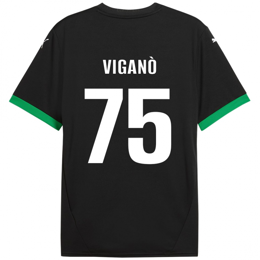 Niño Camiseta Lorenzo Viganò #75 Negro Verde Oscuro 1ª Equipación 2024/25 La Camisa Chile