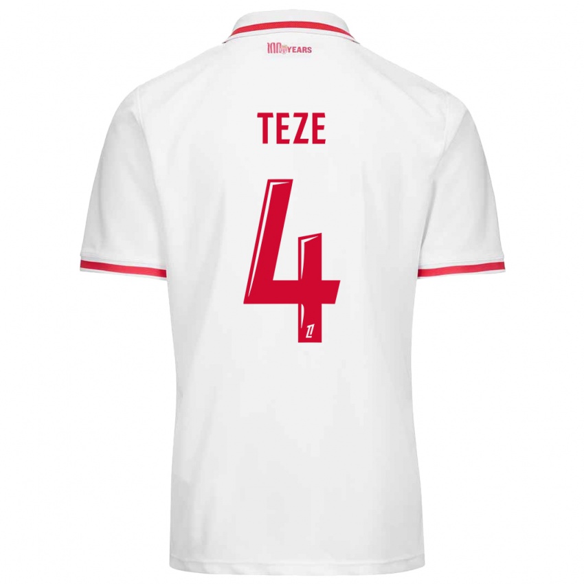 Niño Camiseta Teze #4 Blanco Rojo 1ª Equipación 2024/25 La Camisa Chile