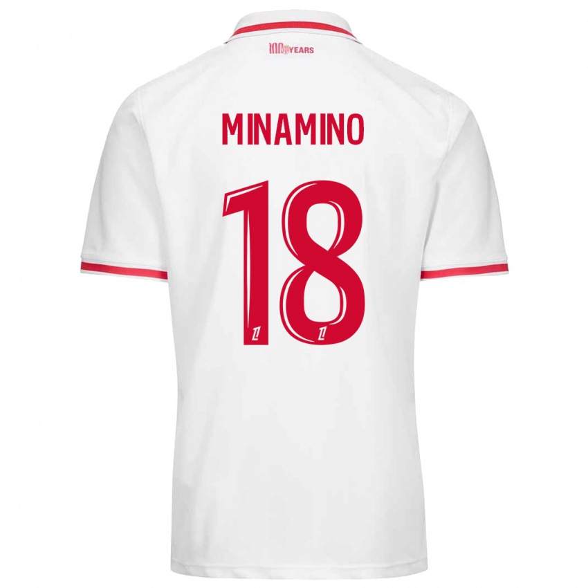 Niño Camiseta Takumi Minamino #18 Blanco Rojo 1ª Equipación 2024/25 La Camisa Chile