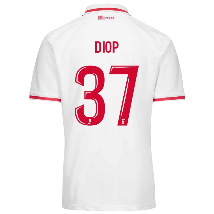 Niño Camiseta Edan Diop #37 Blanco Rojo 1ª Equipación 2024/25 La Camisa Chile