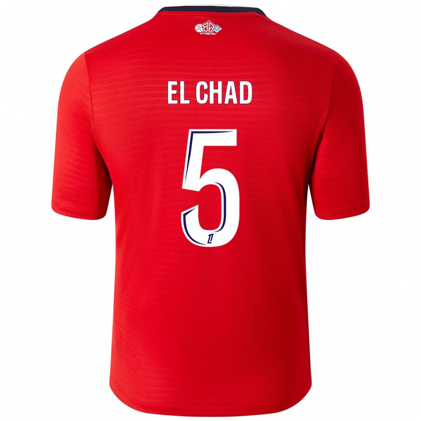 Niño Camiseta Nesryne El Chad #5 Rojo Blanco 1ª Equipación 2024/25 La Camisa Chile