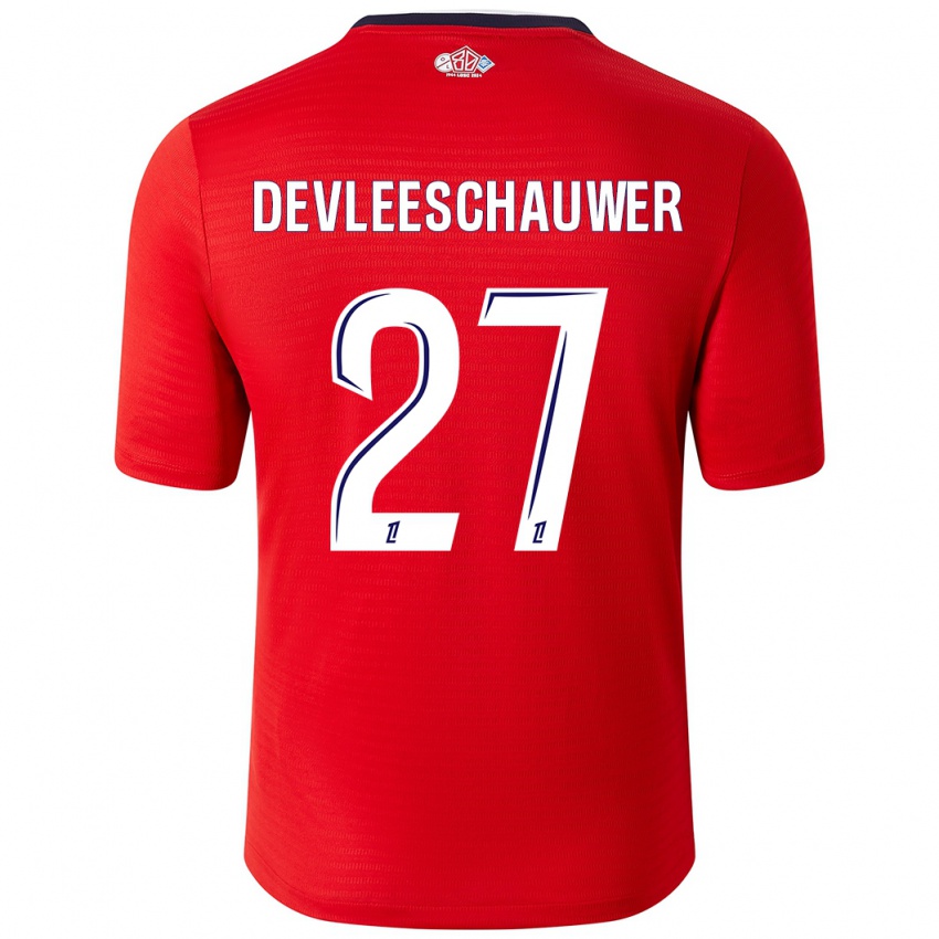 Niño Camiseta Gwenaëlle Devleeschauwer #27 Rojo Blanco 1ª Equipación 2024/25 La Camisa Chile