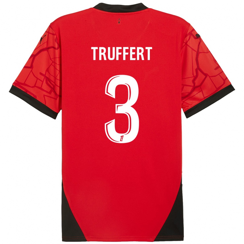 Niño Camiseta Adrien Truffert #3 Rojo Negro 1ª Equipación 2024/25 La Camisa Chile