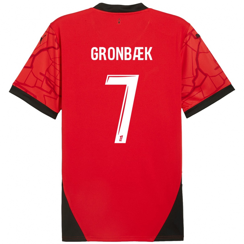 Niño Camiseta Albert Grønbaek #7 Rojo Negro 1ª Equipación 2024/25 La Camisa Chile