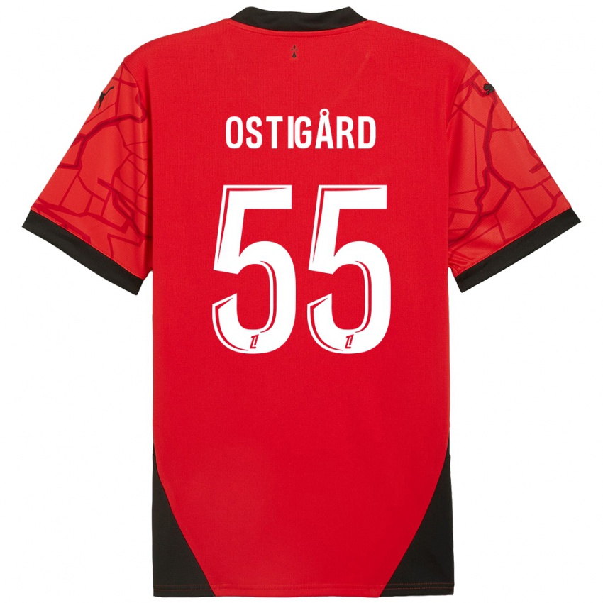 Niño Camiseta Leo Ostigard #55 Rojo Negro 1ª Equipación 2024/25 La Camisa Chile