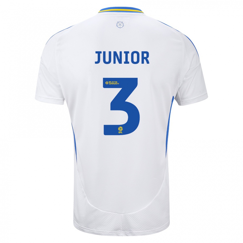 Niño Camiseta Junior Firpo #3 Blanco Azul 1ª Equipación 2024/25 La Camisa Chile