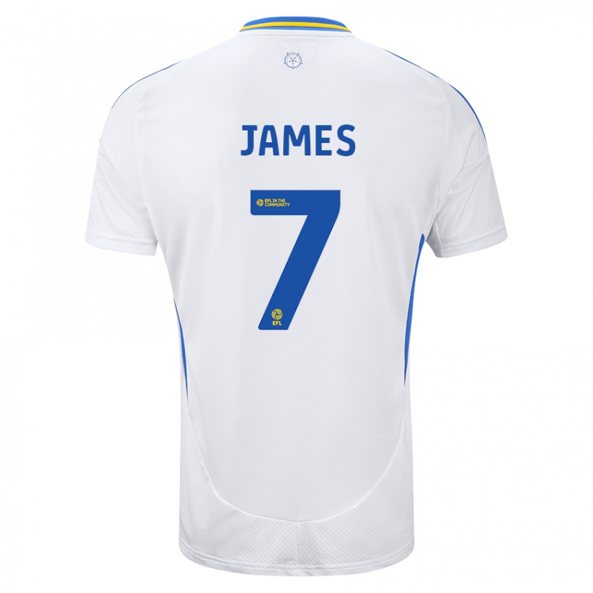 Niño Camiseta Daniel James #7 Blanco Azul 1ª Equipación 2024/25 La Camisa Chile