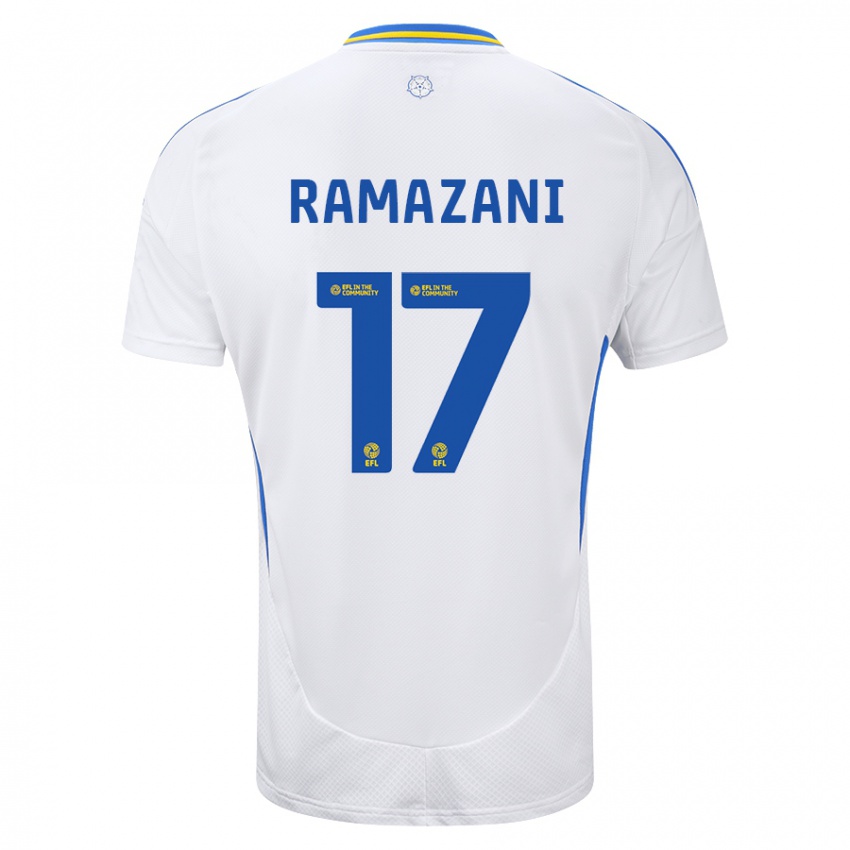 Niño Camiseta Largie Ramazani #17 Blanco Azul 1ª Equipación 2024/25 La Camisa Chile