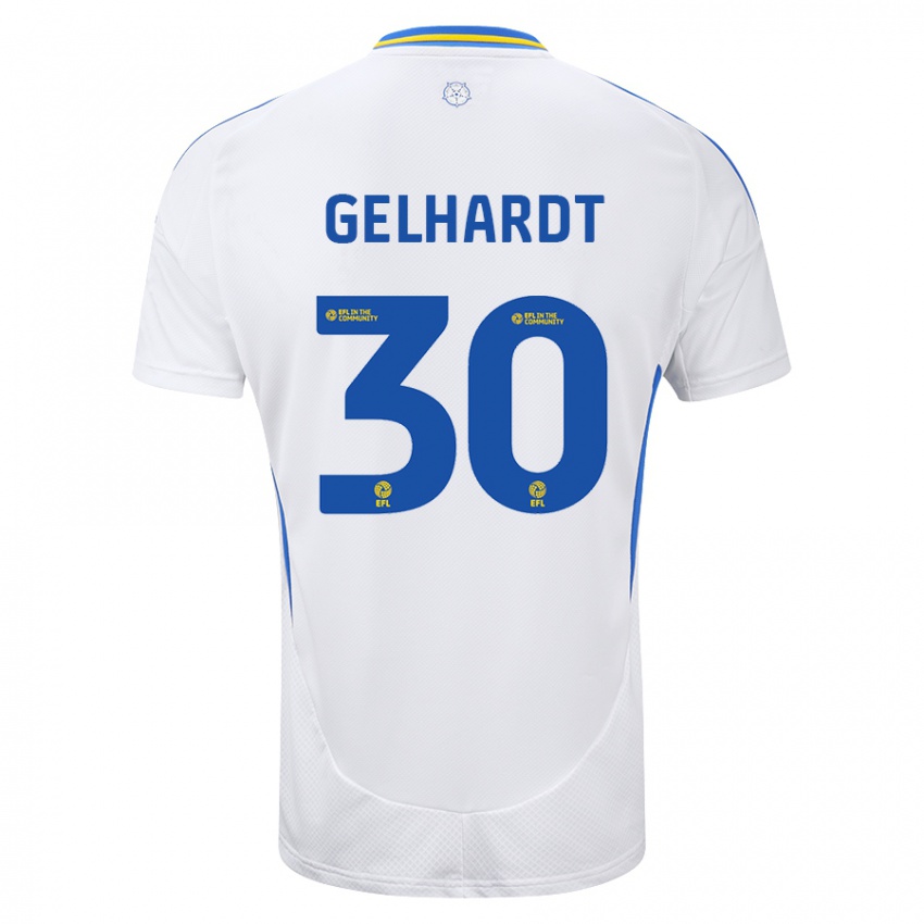 Niño Camiseta Joe Gelhardt #30 Blanco Azul 1ª Equipación 2024/25 La Camisa Chile