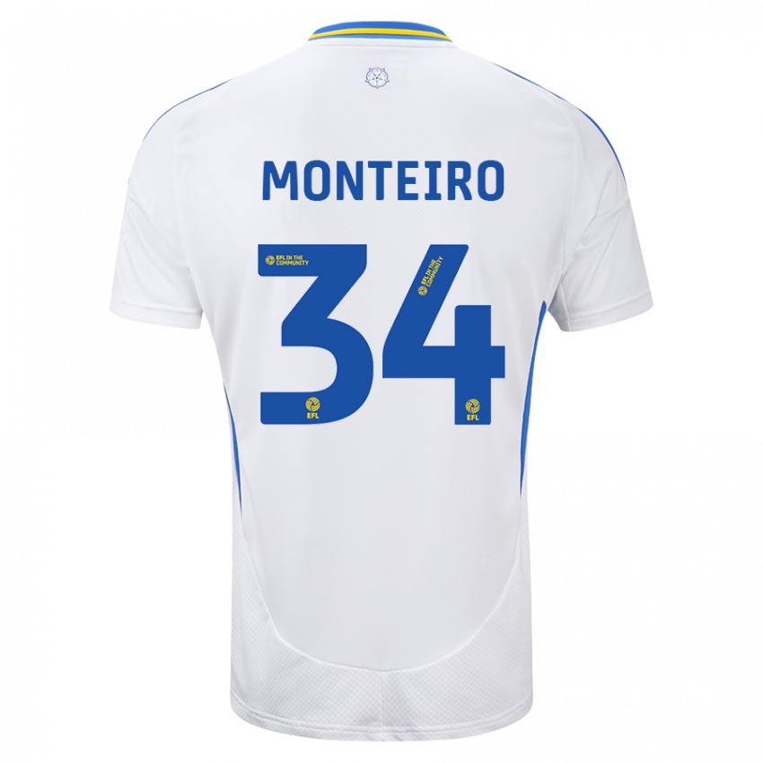 Niño Camiseta Diogo Monteiro #34 Blanco Azul 1ª Equipación 2024/25 La Camisa Chile