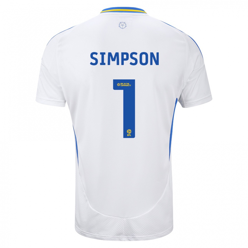 Niño Camiseta Carrie Simpson #1 Blanco Azul 1ª Equipación 2024/25 La Camisa Chile