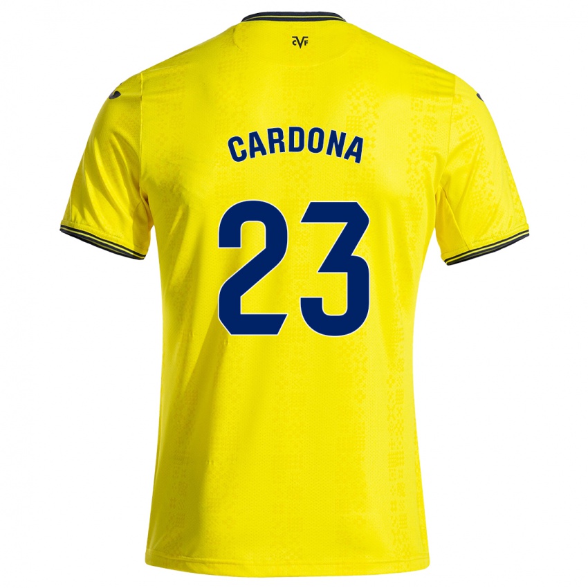 Niño Camiseta Sergi Cardona #23 Amarillo Negro 1ª Equipación 2024/25 La Camisa Chile