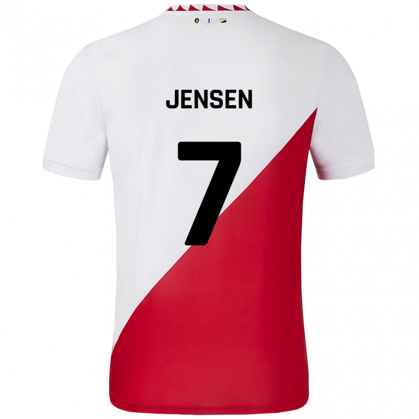 Niño Camiseta Victor Jensen #7 Blanco Rojo 1ª Equipación 2024/25 La Camisa Chile