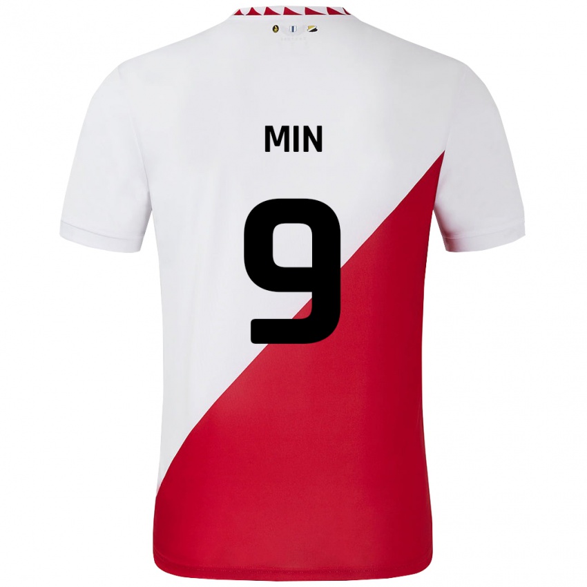 Niño Camiseta David Min #9 Blanco Rojo 1ª Equipación 2024/25 La Camisa Chile