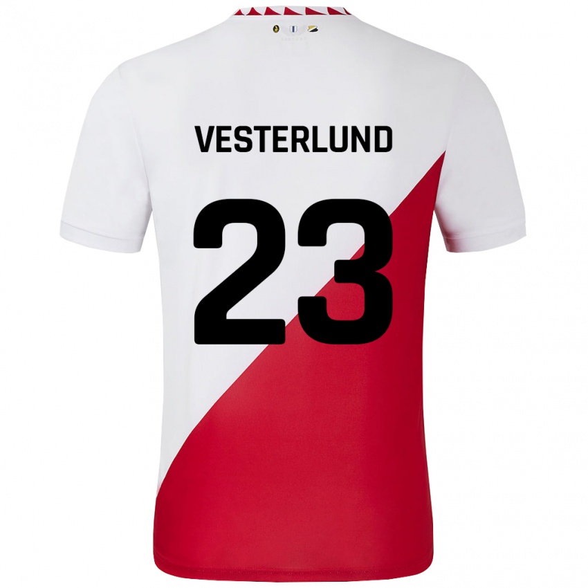 Niño Camiseta Niklas Vesterlund #23 Blanco Rojo 1ª Equipación 2024/25 La Camisa Chile