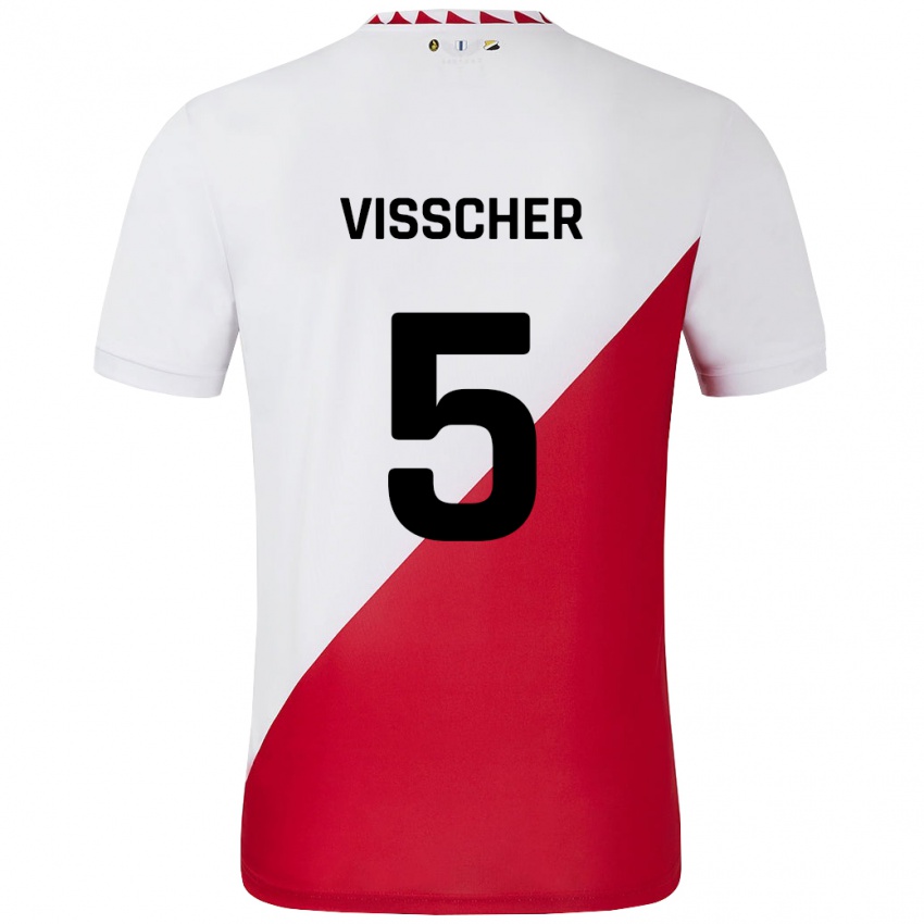 Niño Camiseta Amber Visscher #5 Blanco Rojo 1ª Equipación 2024/25 La Camisa Chile