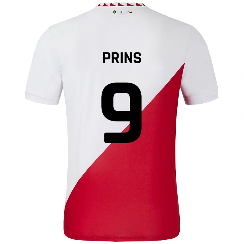 Niño Camiseta Femke Prins #9 Blanco Rojo 1ª Equipación 2024/25 La Camisa Chile