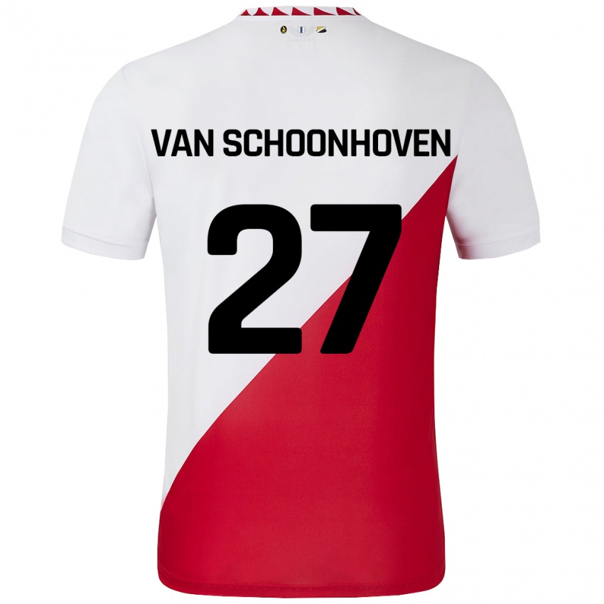 Niño Camiseta Nurija Van Schoonhoven #27 Blanco Rojo 1ª Equipación 2024/25 La Camisa Chile