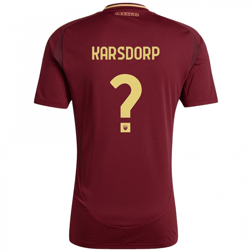 Niño Camiseta Rick Karsdorp #0 Rojo Marrón Dorado 1ª Equipación 2024/25 La Camisa Chile