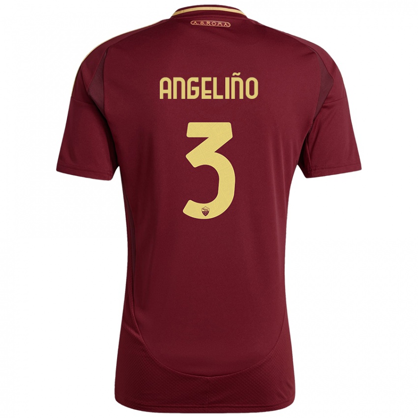 Niño Camiseta Angelino #3 Rojo Marrón Dorado 1ª Equipación 2024/25 La Camisa Chile