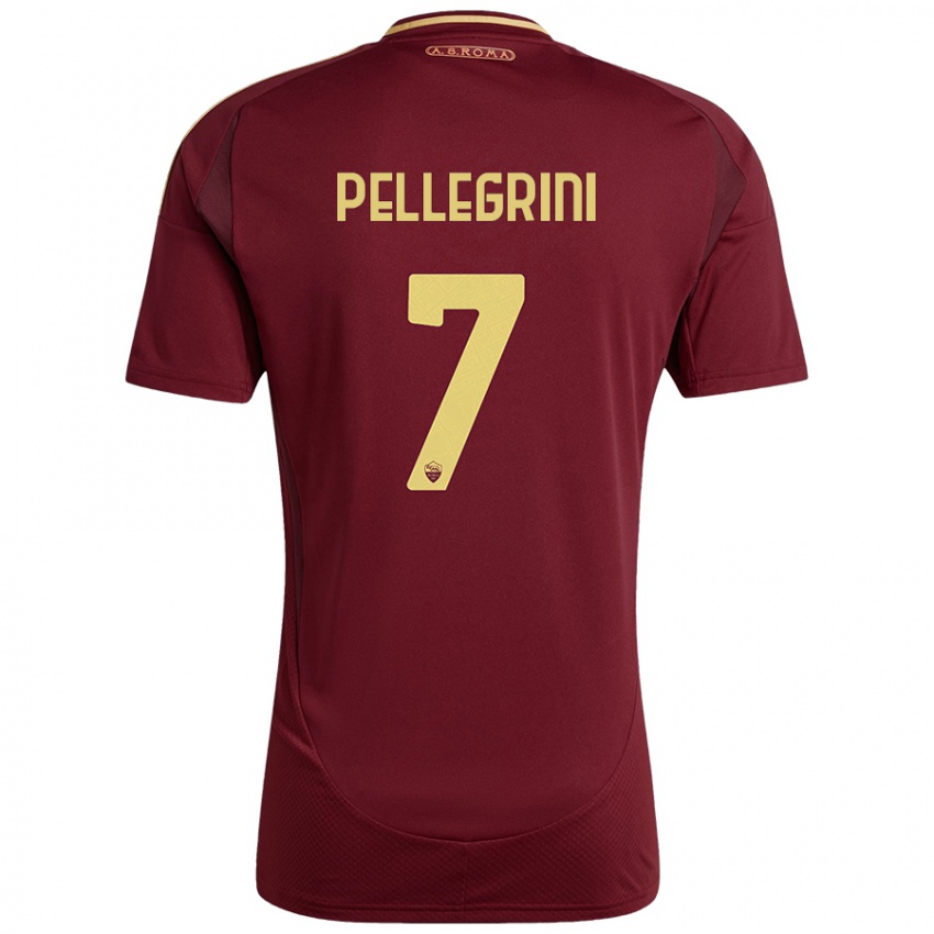 Niño Camiseta Lorenzo Pellegrini #7 Rojo Marrón Dorado 1ª Equipación 2024/25 La Camisa Chile