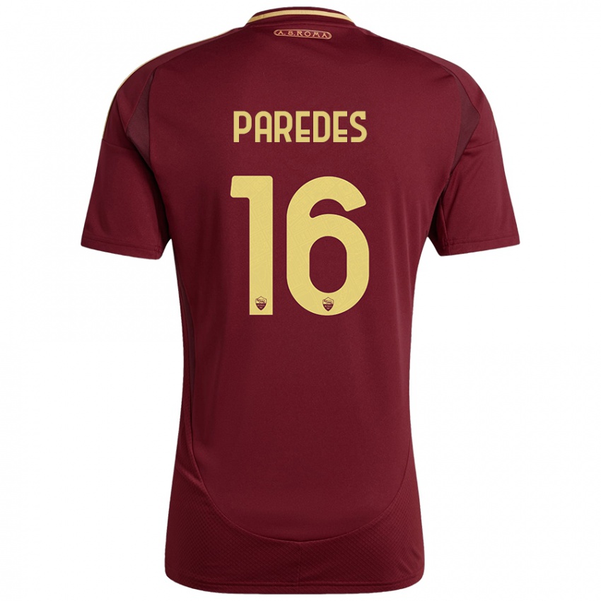 Niño Camiseta Leandro Paredes #16 Rojo Marrón Dorado 1ª Equipación 2024/25 La Camisa Chile