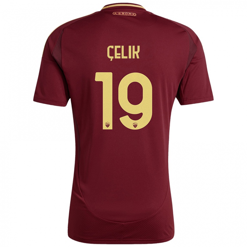 Niño Camiseta Zeki Celik #19 Rojo Marrón Dorado 1ª Equipación 2024/25 La Camisa Chile