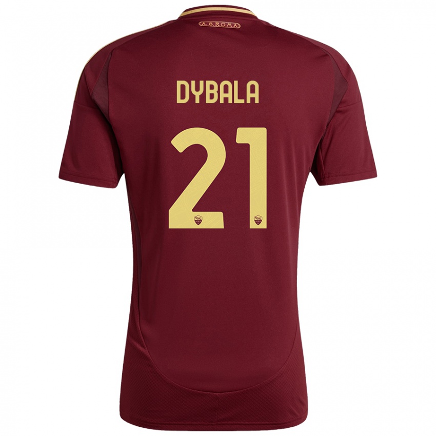 Niño Camiseta Paulo Dybala #21 Rojo Marrón Dorado 1ª Equipación 2024/25 La Camisa Chile