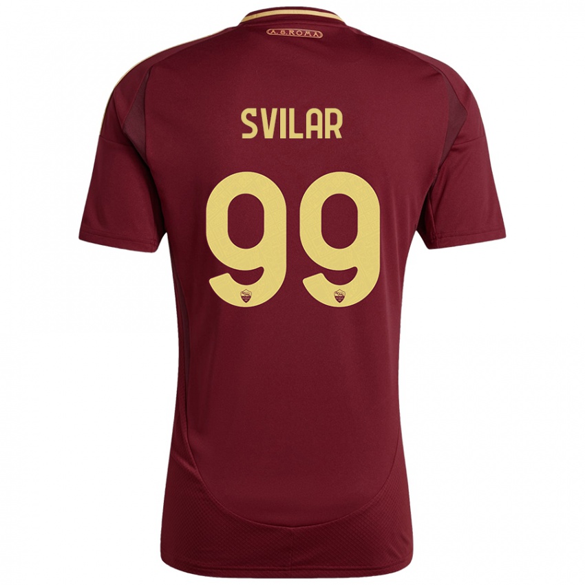 Niño Camiseta Mile Svilar #99 Rojo Marrón Dorado 1ª Equipación 2024/25 La Camisa Chile