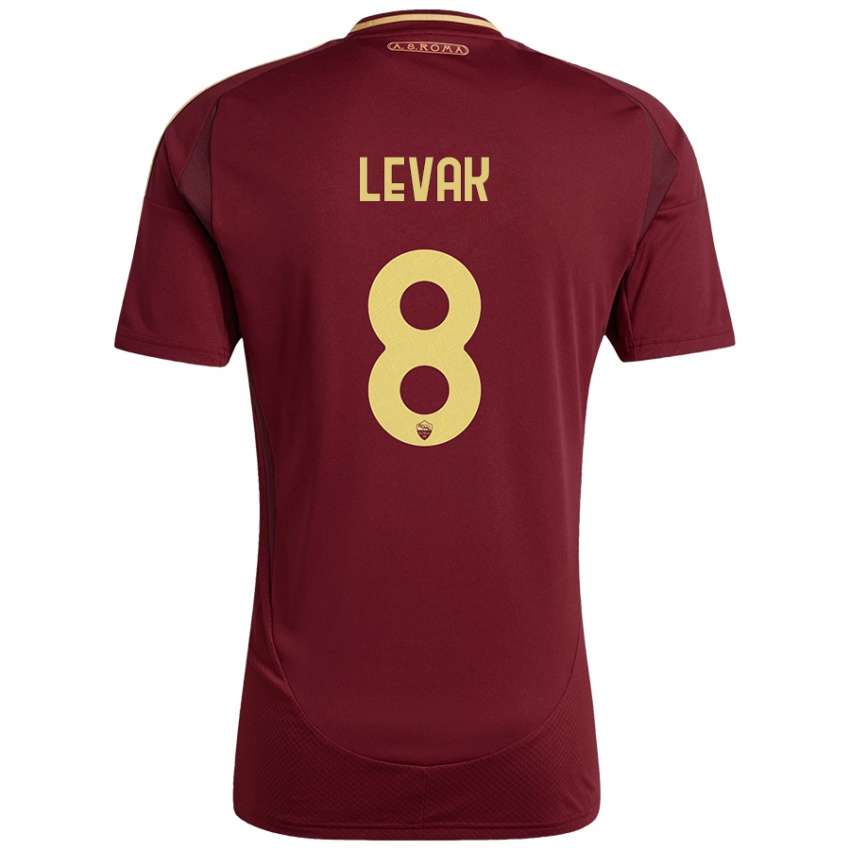 Niño Camiseta Sergej Levak #8 Rojo Marrón Dorado 1ª Equipación 2024/25 La Camisa Chile