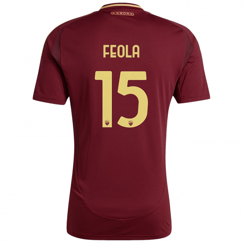 Niño Camiseta William Feola #15 Rojo Marrón Dorado 1ª Equipación 2024/25 La Camisa Chile