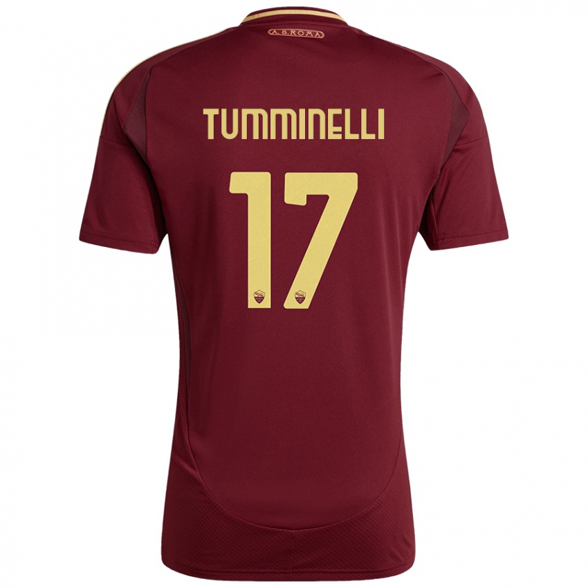 Niño Camiseta Gianmarco Tumminelli #17 Rojo Marrón Dorado 1ª Equipación 2024/25 La Camisa Chile