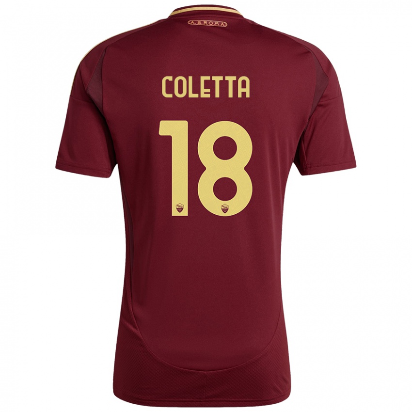 Niño Camiseta Federico Coletta #18 Rojo Marrón Dorado 1ª Equipación 2024/25 La Camisa Chile