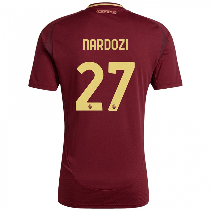 Niño Camiseta Manuel Nardozi #27 Rojo Marrón Dorado 1ª Equipación 2024/25 La Camisa Chile