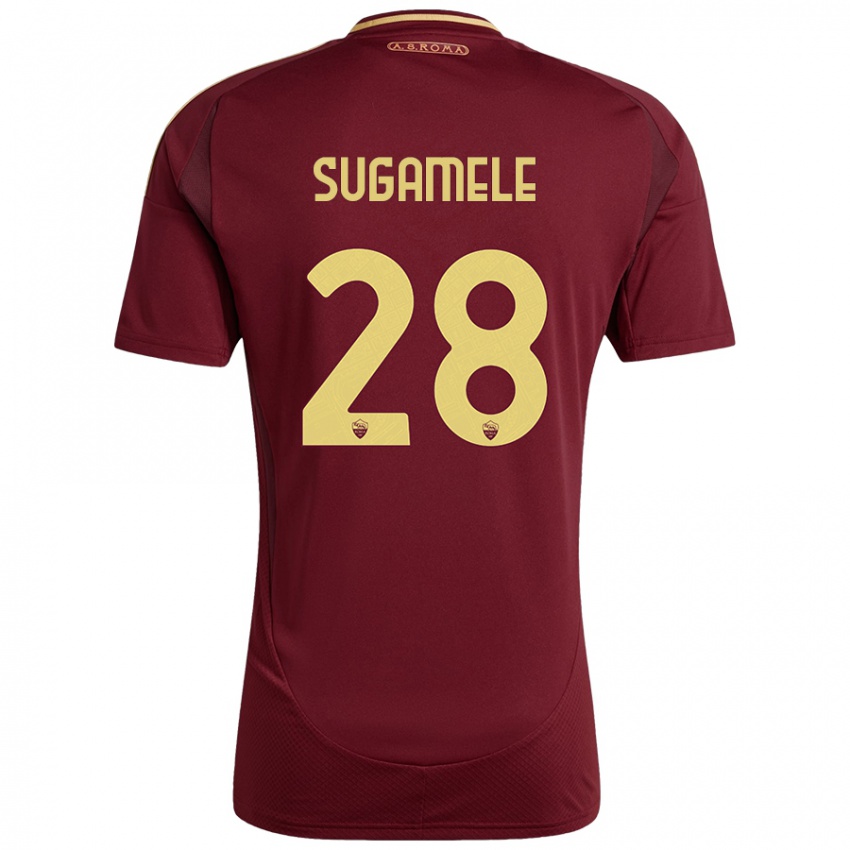 Niño Camiseta Alessandro Sugamele #28 Rojo Marrón Dorado 1ª Equipación 2024/25 La Camisa Chile