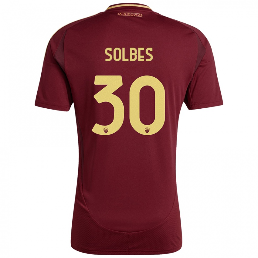 Niño Camiseta Ricardo Solbes #30 Rojo Marrón Dorado 1ª Equipación 2024/25 La Camisa Chile