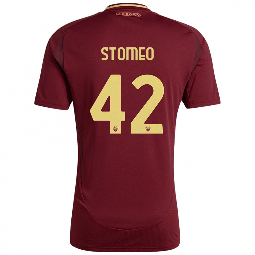 Niño Camiseta Giorgio Stomeo #42 Rojo Marrón Dorado 1ª Equipación 2024/25 La Camisa Chile