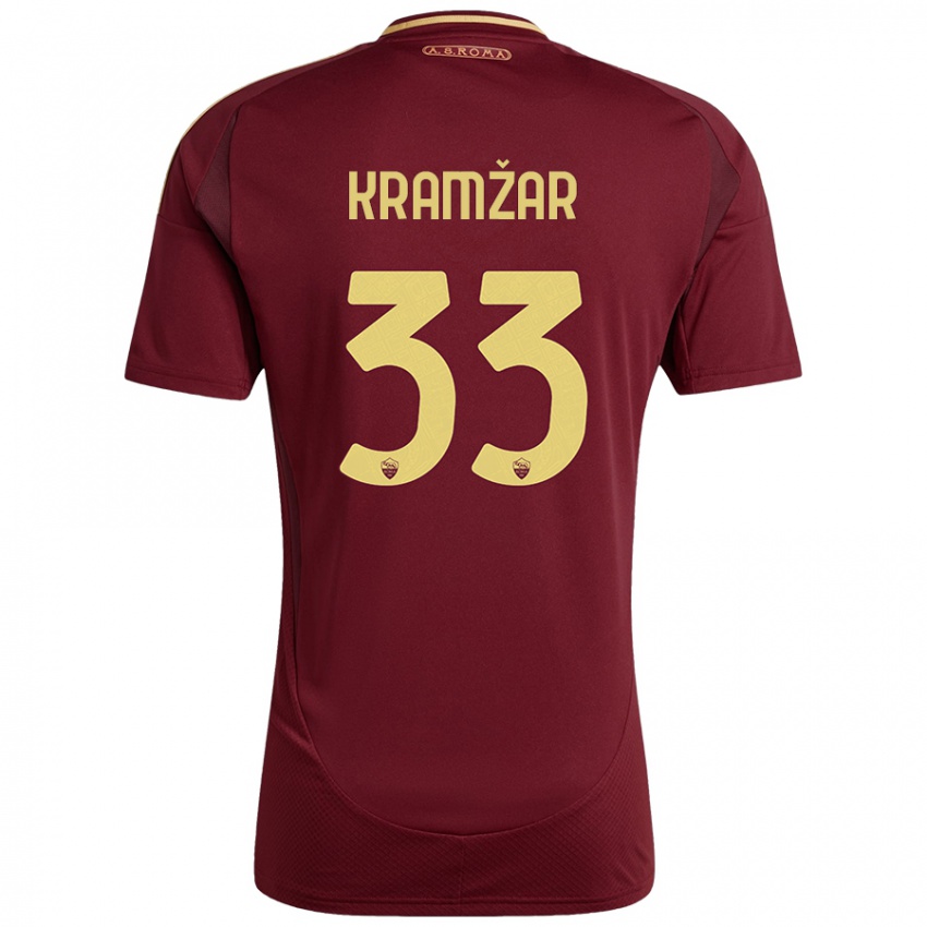 Niño Camiseta Zara Kramžar #33 Rojo Marrón Dorado 1ª Equipación 2024/25 La Camisa Chile