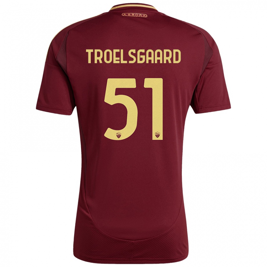 Niño Camiseta Sanne Troelsgaard #51 Rojo Marrón Dorado 1ª Equipación 2024/25 La Camisa Chile