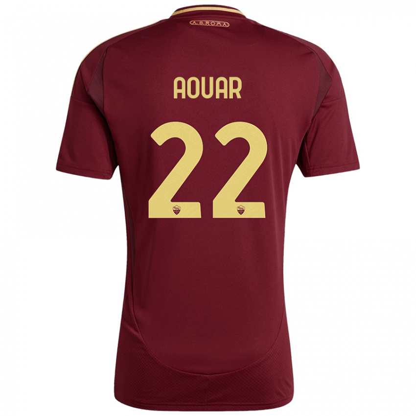 Niño Camiseta Houssem Aouar #22 Rojo Marrón Dorado 1ª Equipación 2024/25 La Camisa Chile