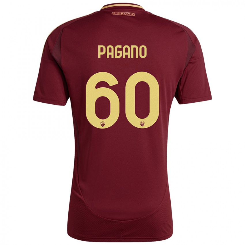 Niño Camiseta Riccardo Pagano #60 Rojo Marrón Dorado 1ª Equipación 2024/25 La Camisa Chile