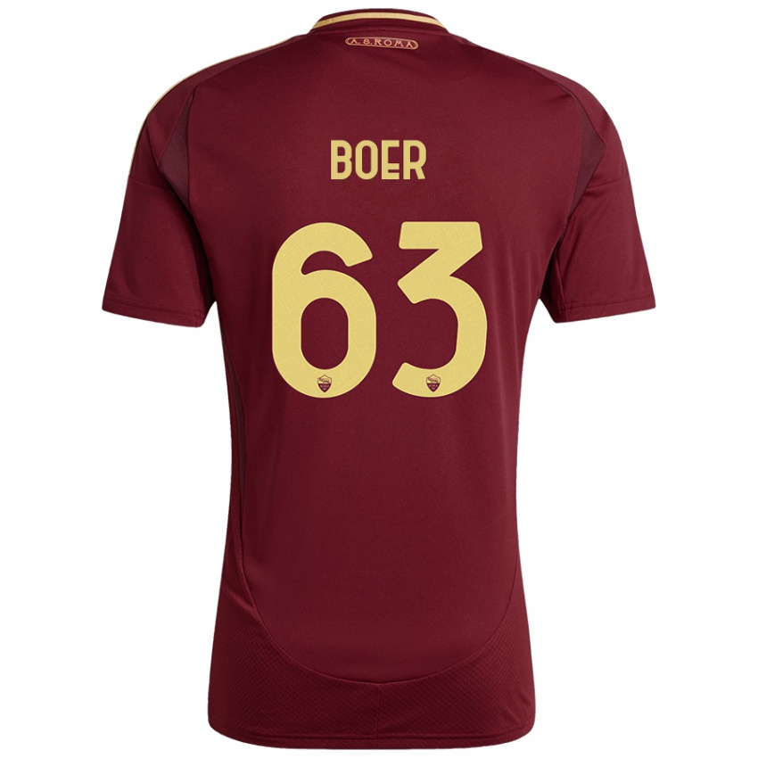 Niño Camiseta Pietro Boer #63 Rojo Marrón Dorado 1ª Equipación 2024/25 La Camisa Chile