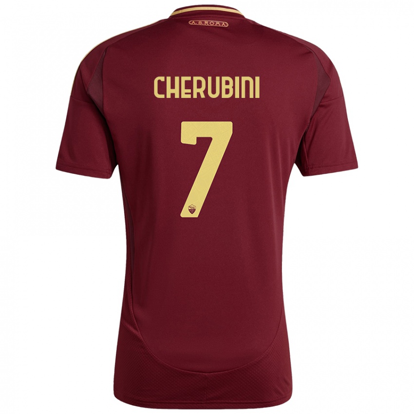 Niño Camiseta Luigi Cherubini #7 Rojo Marrón Dorado 1ª Equipación 2024/25 La Camisa Chile