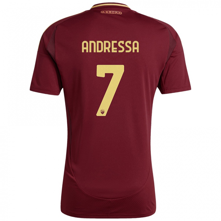 Niño Camiseta Andressa #7 Rojo Marrón Dorado 1ª Equipación 2024/25 La Camisa Chile