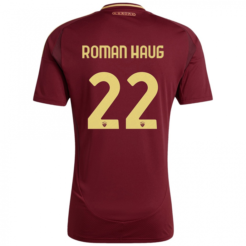 Niño Camiseta Sophie Roman Haug #22 Rojo Marrón Dorado 1ª Equipación 2024/25 La Camisa Chile