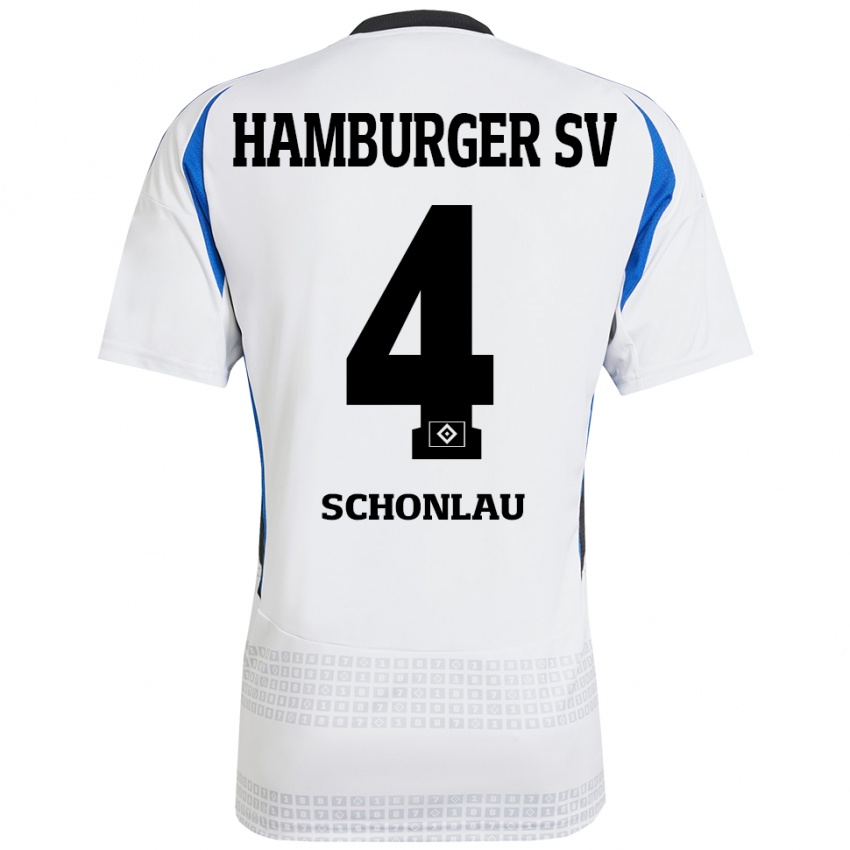 Niño Camiseta Sebastian Schonlau #4 Blanco Azul 1ª Equipación 2024/25 La Camisa Chile