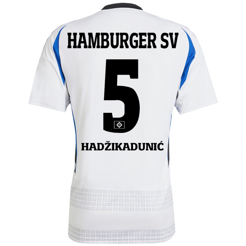 Niño Camiseta Dennis Hadzikadunic #5 Blanco Azul 1ª Equipación 2024/25 La Camisa Chile