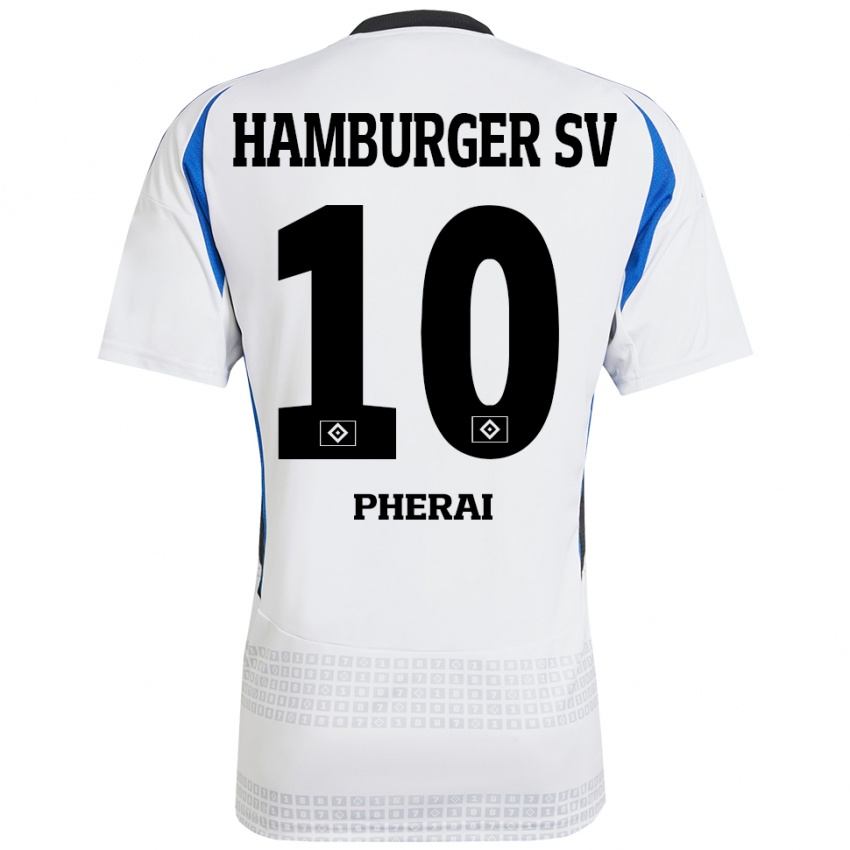 Niño Camiseta Immanuel Pherai #10 Blanco Azul 1ª Equipación 2024/25 La Camisa Chile