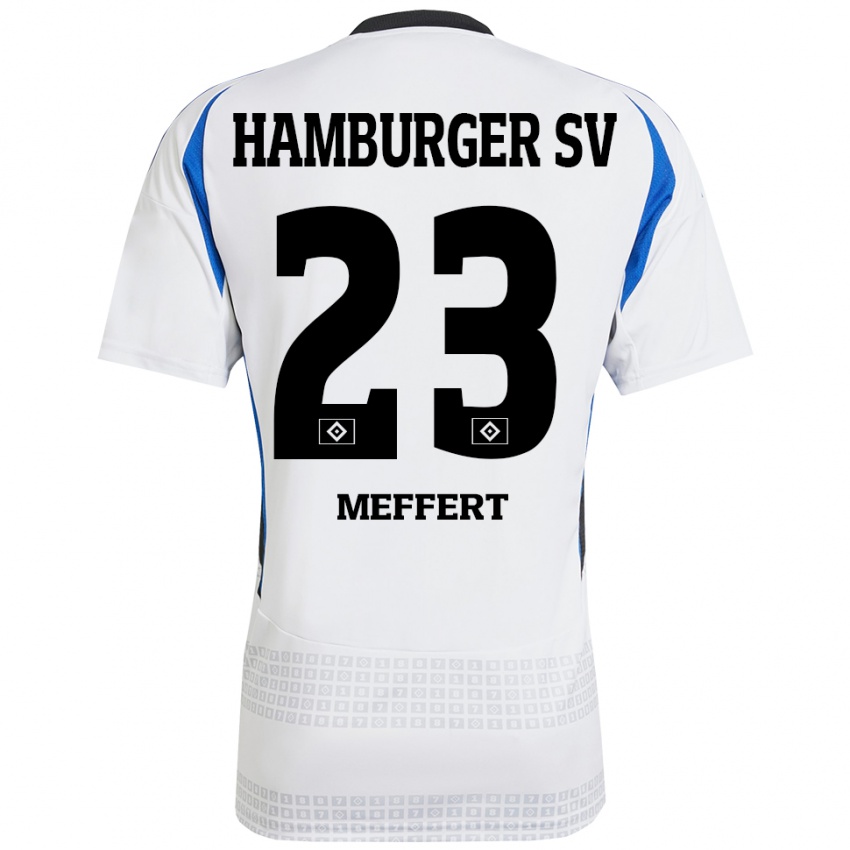 Niño Camiseta Jonas Meffert #23 Blanco Azul 1ª Equipación 2024/25 La Camisa Chile